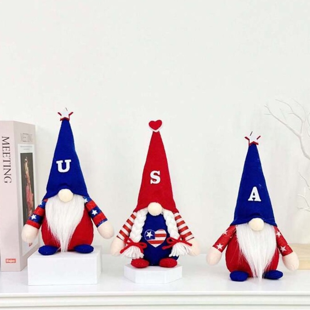 NWT- Set of 3- Patriotic USA Hat Gnomes Trio Decorations